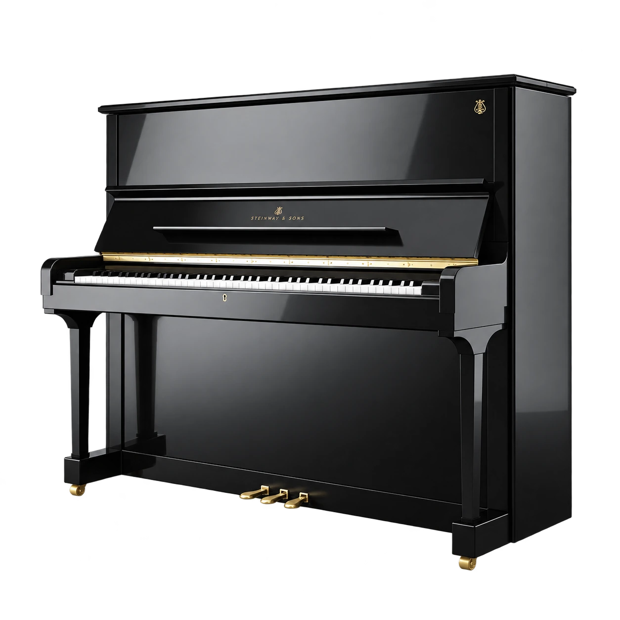 Black Steinway upright piano — reference image